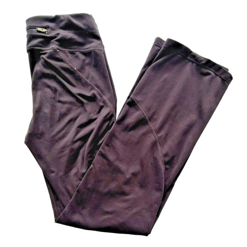 Athleta Womens Black Wide Leg Yoga Pants Mid Rise Back Zip Pocket Size Small